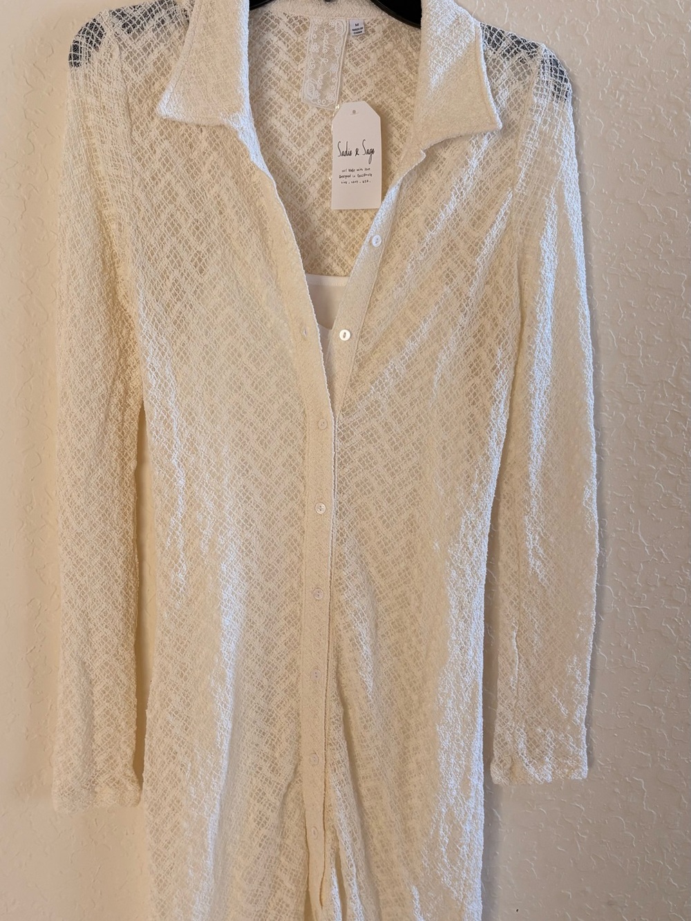 Sadie & Sage Cream Lace Long-Sleeve Shirt Dress - Picture 2 of 7